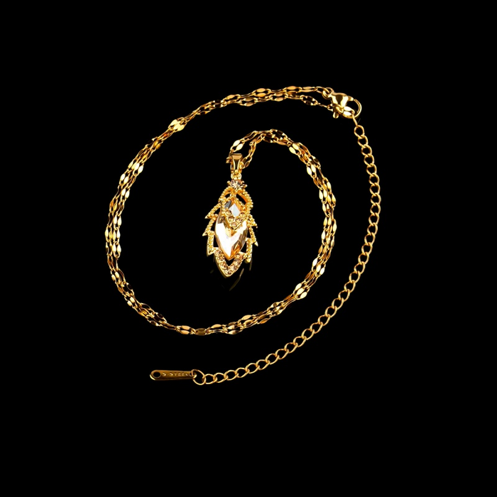 18K Gold-Plated Brown Diamond Leaf Pendant Necklace
