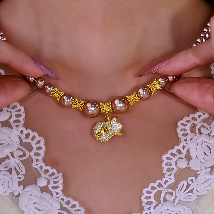 18K Gold-Plated Diamond Lucky Bag Pearl Necklaces
