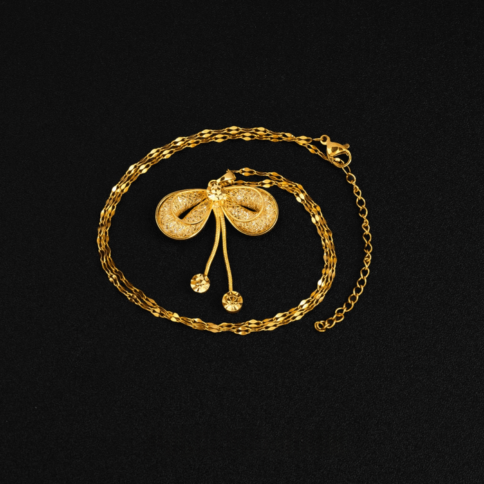 18K Gold-Plated Mesh Butterfly Bow Pendant Necklace