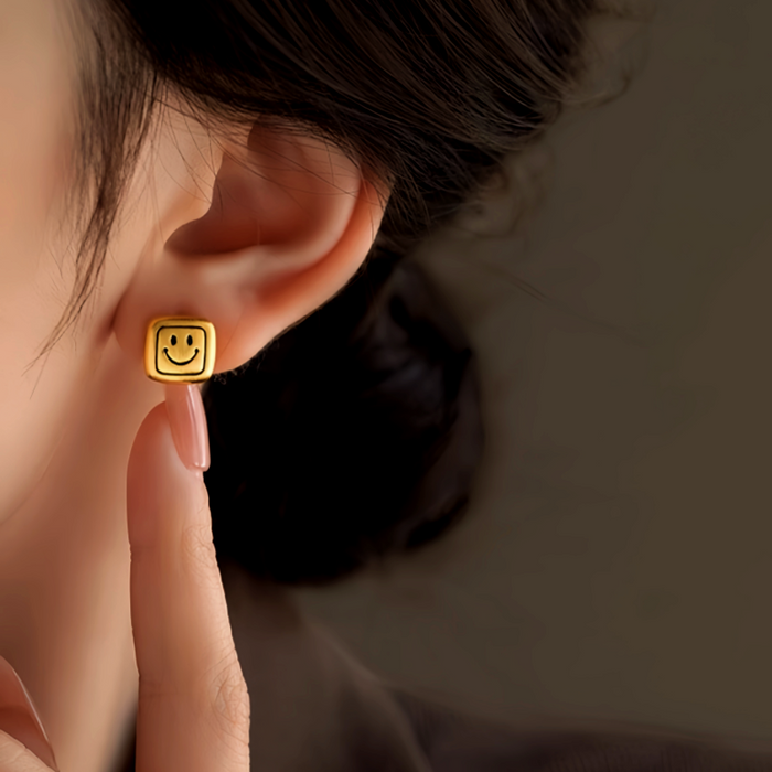 18K Gold-Plated Smiley Face Stud Earrings