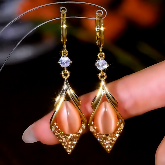 18K Gold-Plated Zircon Cat's Eye Stone Earrings